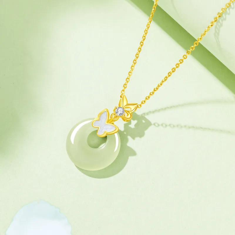 Lao Feng Xiang Hetian Jade Necklaces Pale Greenish White Jade Women's-6