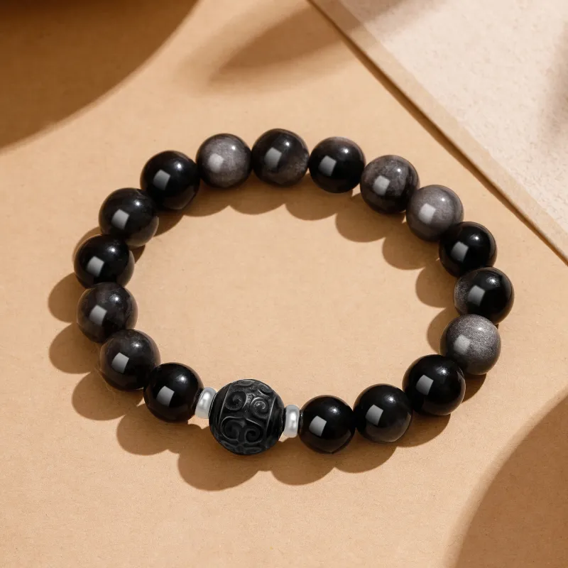 Lao Feng Xiang Natural Obsidian Bracelets Unisex-4