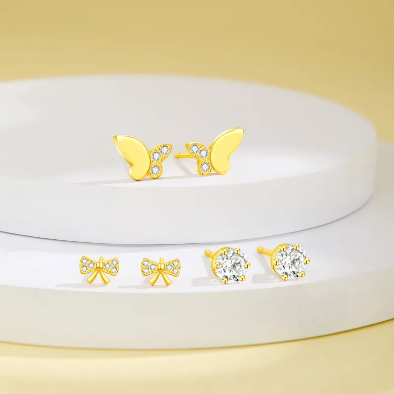Lao Feng Xiang S925 Silver Stud Earrings Women's-3