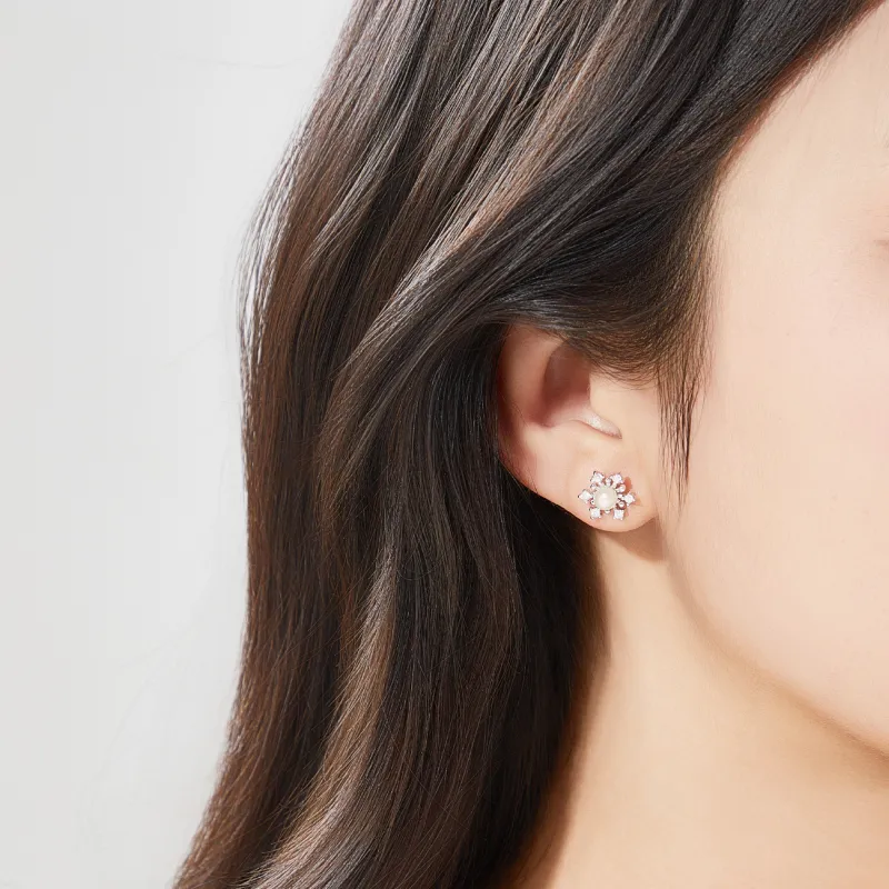 Lao Feng Xiang 925 Sterling Silver Stud Earrings Women's-4