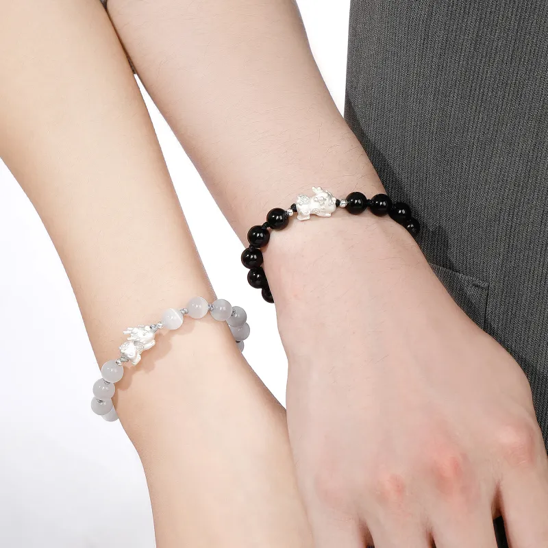 Lao Feng Xiang S999 Fine Silver Sterling Silver Beaded Bracelet Pair Unisex Box-18
