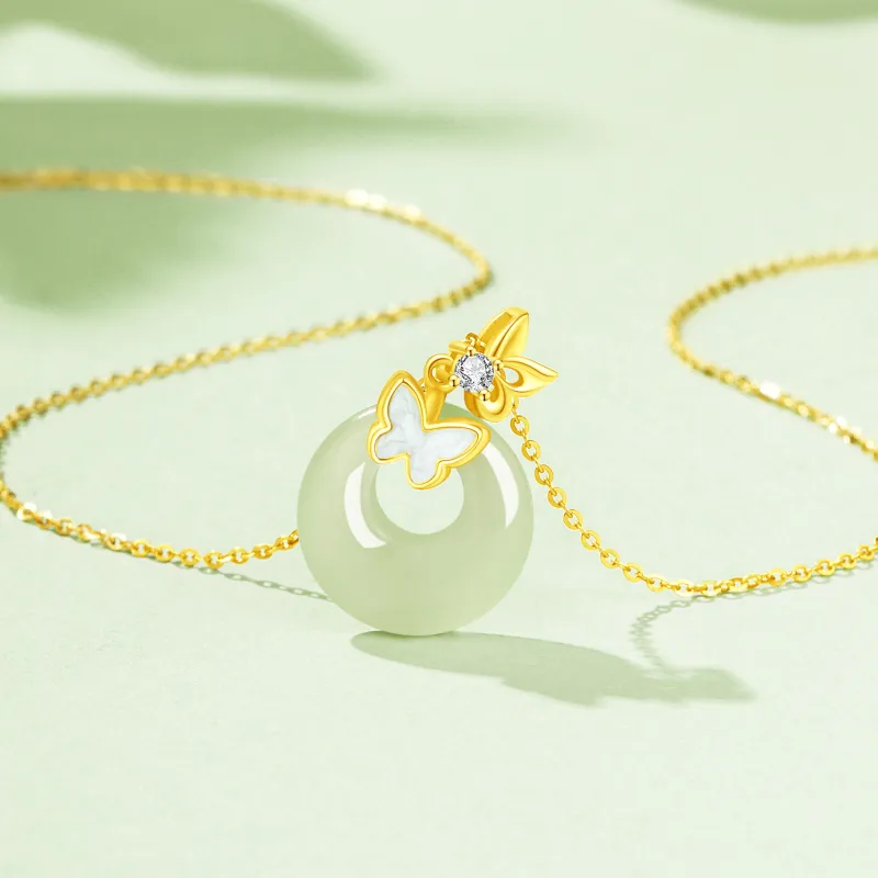 Lao Feng Xiang Hetian Jade Necklaces Pale Greenish White Jade Women's-4