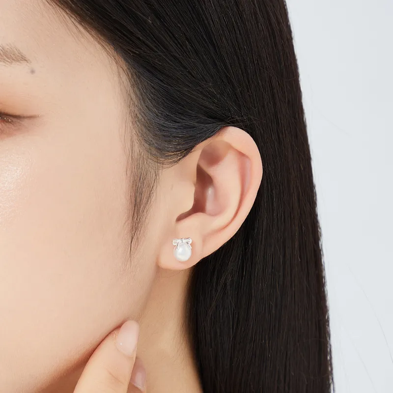 Lao Feng Xiang Pearl Stud Earrings Women's-2