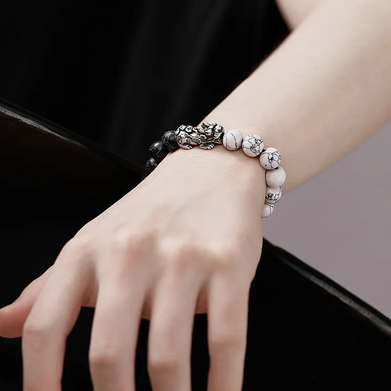 Lao Feng Xiang S999 Fine Silver Sterling Silver Beaded Bracelet Men's-3