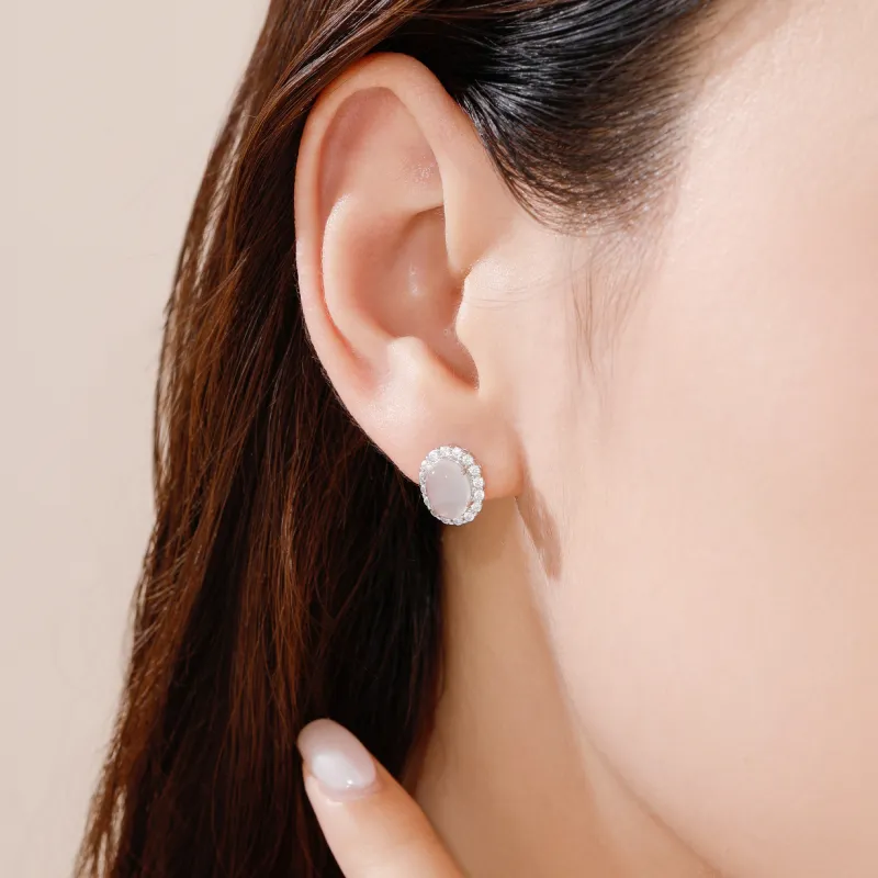 Lao Feng Xiang Chalcedony Stud Earrings Women's-4