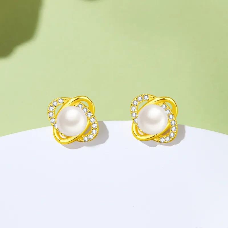 Lao Feng Xiang Pearl Stud Earrings Women's-5