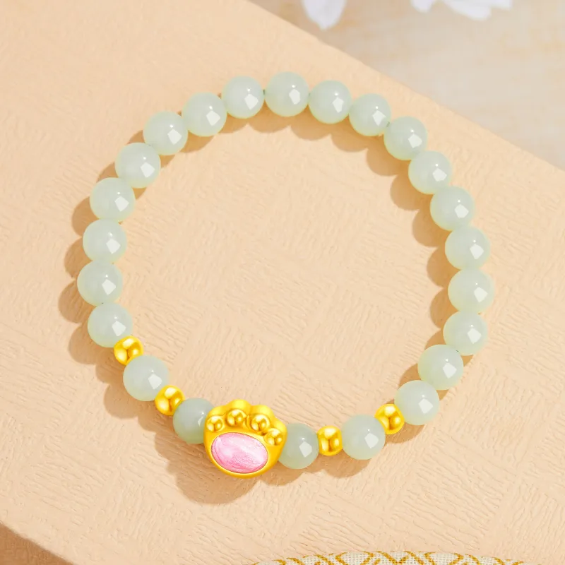 Lao Feng Xiang Hetian Jade Bracelets Green Jade Women's-3