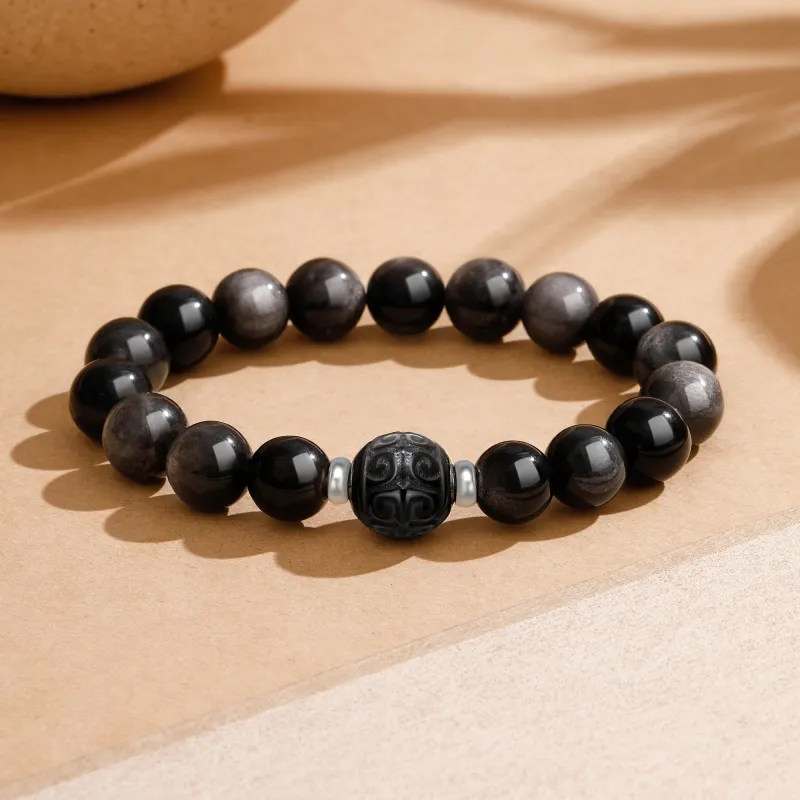 Lao Feng Xiang Natural Obsidian Bracelets Unisex-2