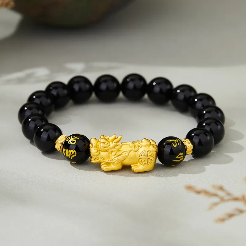 Lao Feng Xiang Natural Agate S999 Fine Silver Beaded Bracelet Men's-2