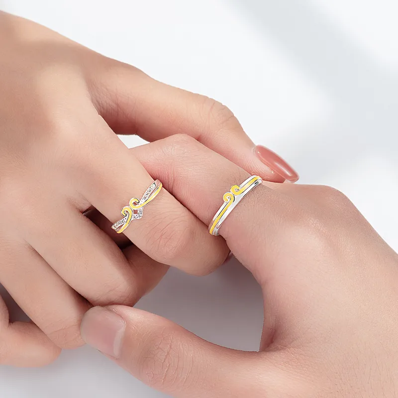 Lao Feng Xiang 925 Sterling Silver Ring Pair Unisex-2