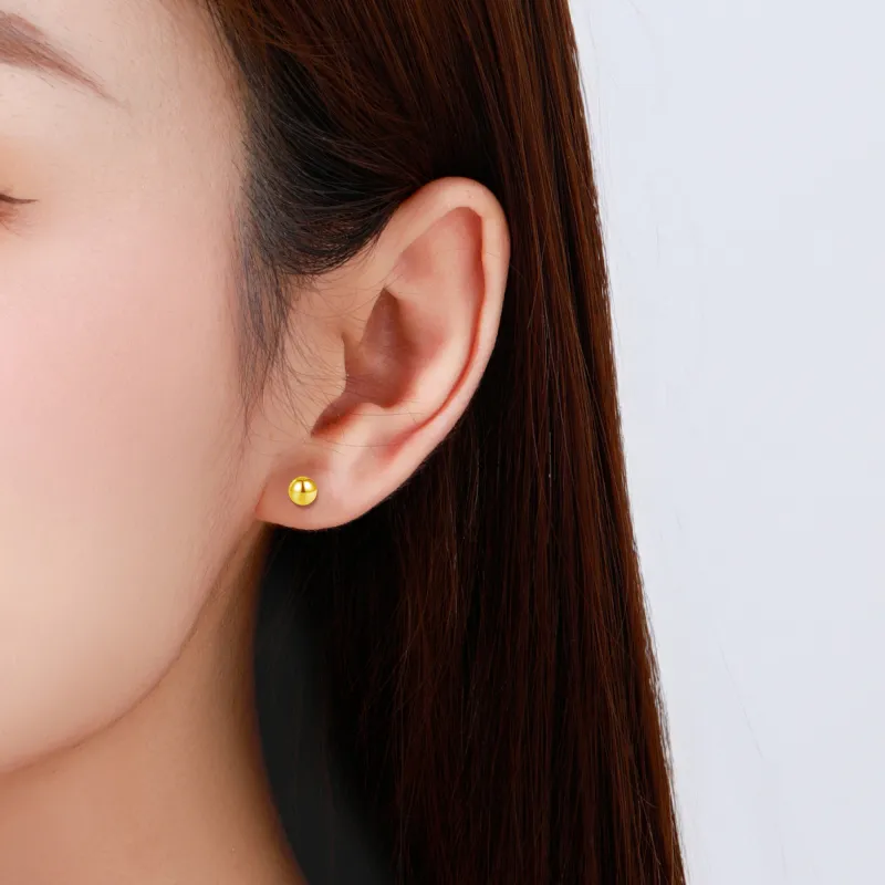 Lao Feng Xiang 999 Fine Silver Stud Earrings Women's-4