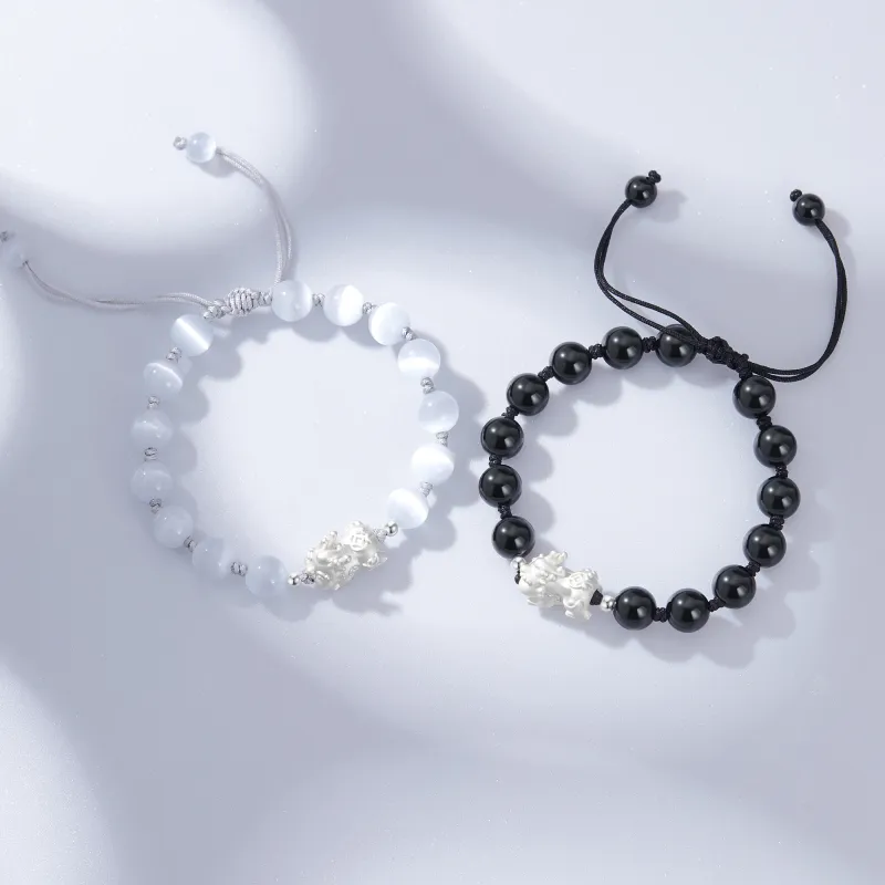 Lao Feng Xiang S999 Fine Silver Sterling Silver Beaded Bracelet Pair Unisex Box-15