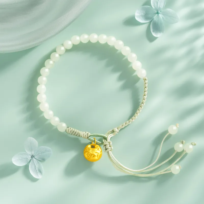 Lao Feng Xiang Hetian Jade Bracelets Pale Greenish White Jade Women's-3