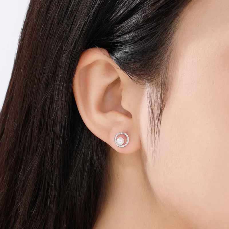 Lao Feng Xiang Pearl Stud Earrings Women's-5