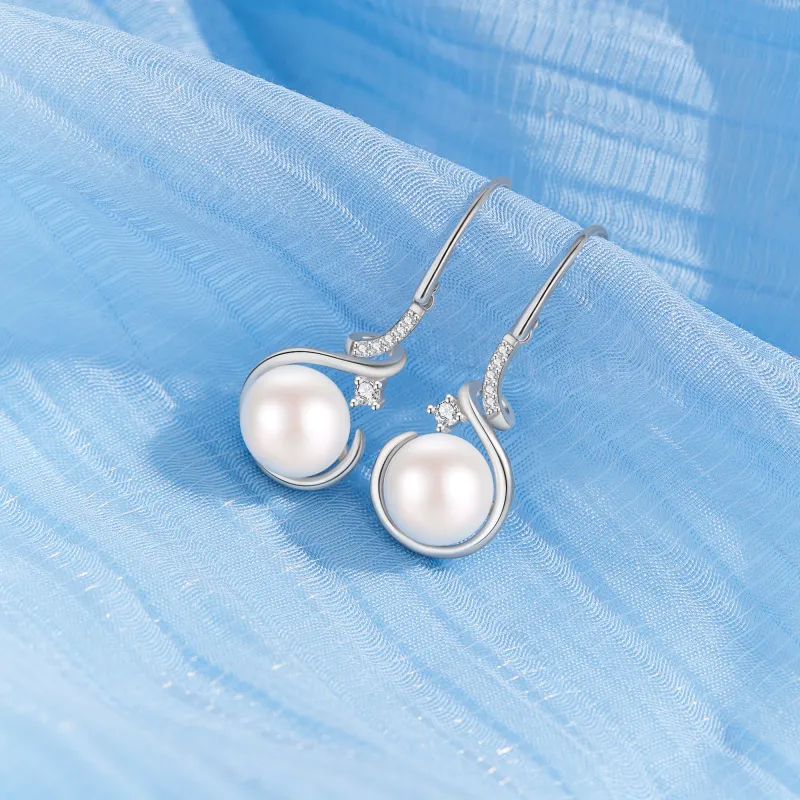 Lao Feng Xiang Pearl S925 Sterling Silver Hoop Earrings Women's-5