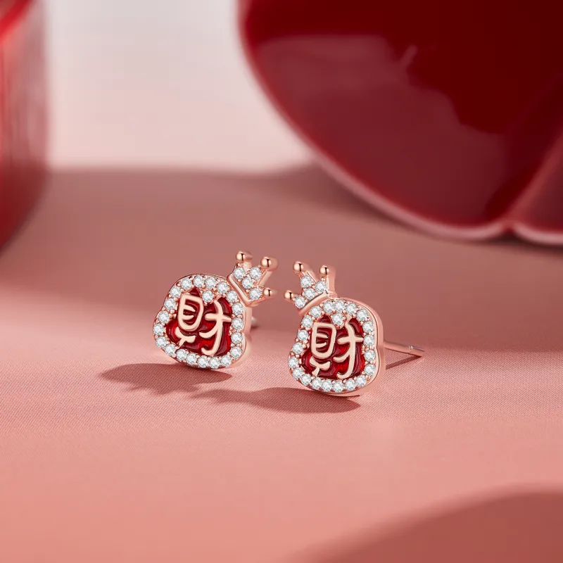 Lao Feng Xiang S999 Fine Silver Stud Earrings Women's-3