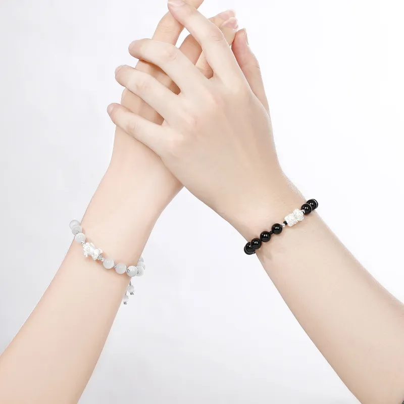 Lao Feng Xiang S999 Fine Silver Sterling Silver Beaded Bracelet Pair Unisex Box-16