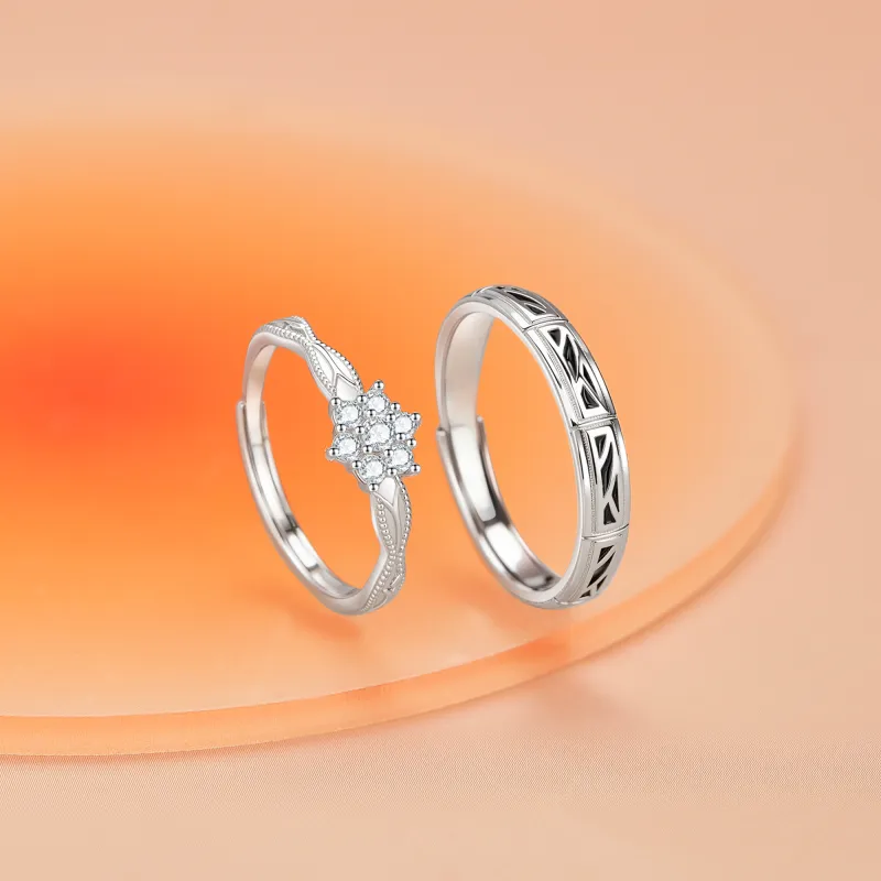 Lao Feng Xiang S999 Silver Ring Pair Unisex-5