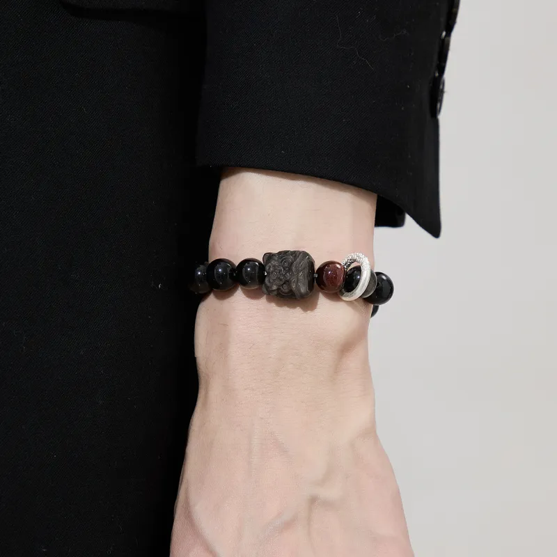 Lao Feng Xiang Natural Obsidian Bracelets Unisex-5