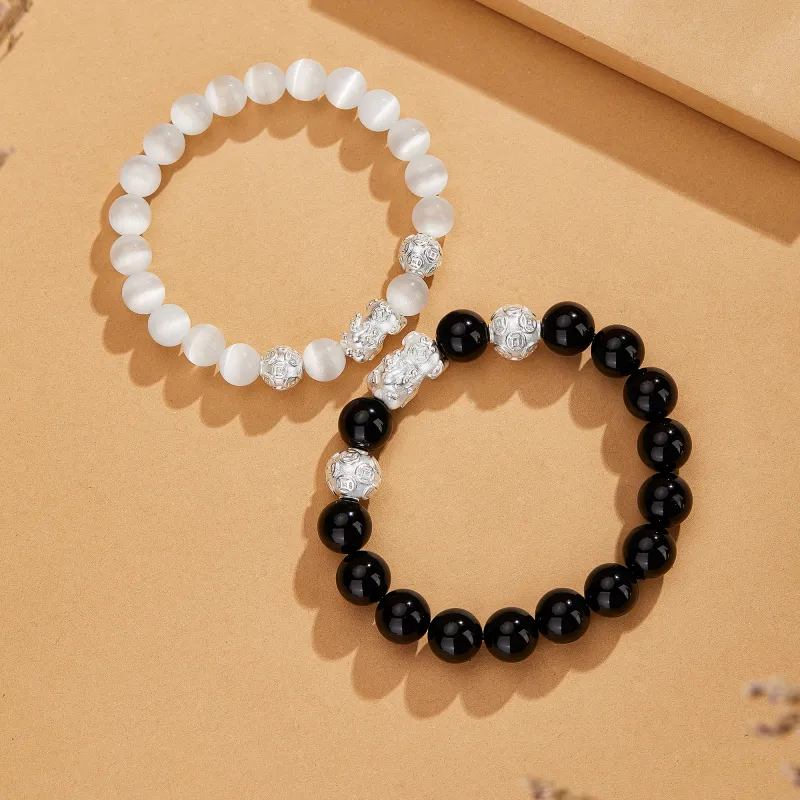 Lao Feng Xiang S999 Fine Silver Sterling Silver Beaded Bracelet Pair Unisex Box-3