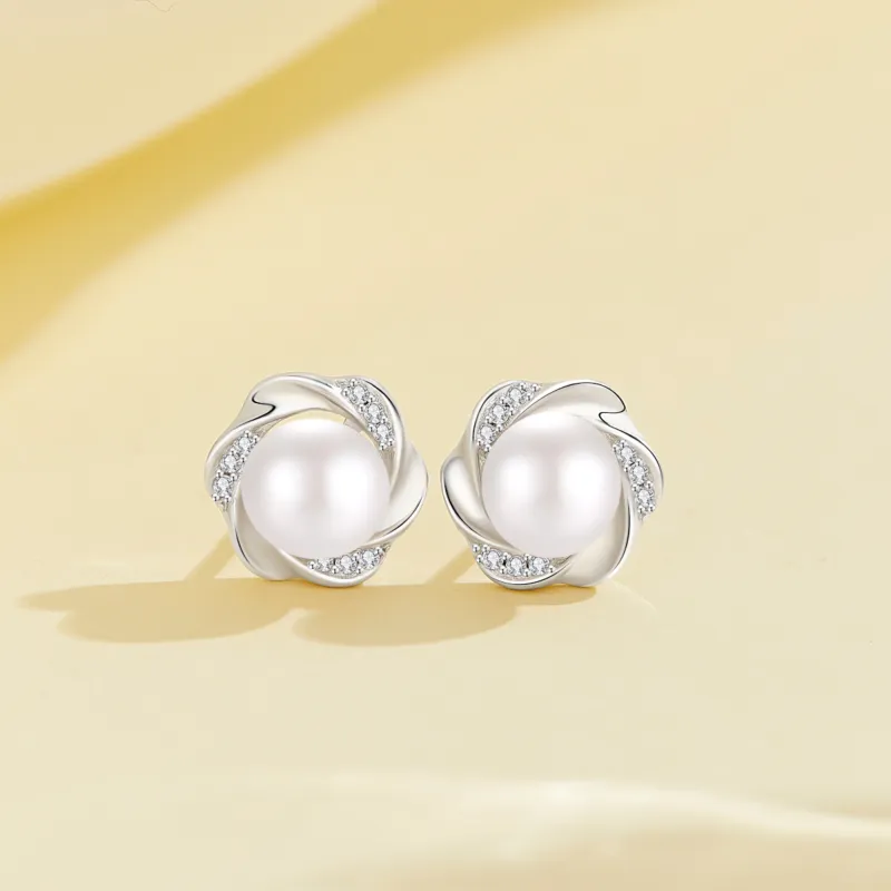 Lao Feng Xiang Pearl Stud Earrings Women's-3