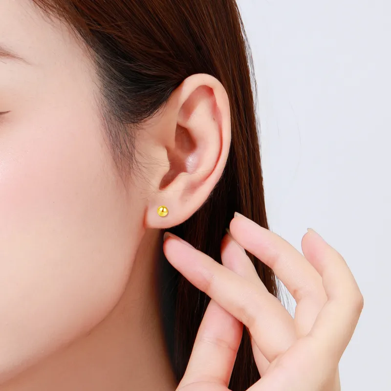 Lao Feng Xiang 999 Fine Silver Stud Earrings Women's-6