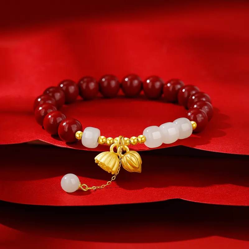 Lao Feng Xiang Cinnabar Sterling Silver 990 Beaded Bracelet Unisex-1
