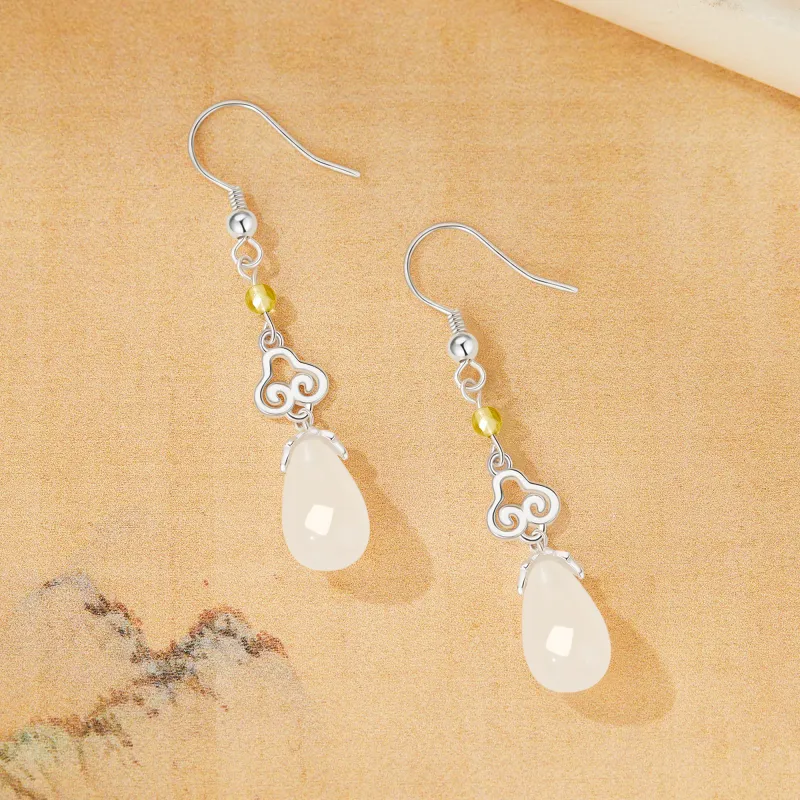 Lao Feng Xiang Natural Chalcedony Earrings Women's-6