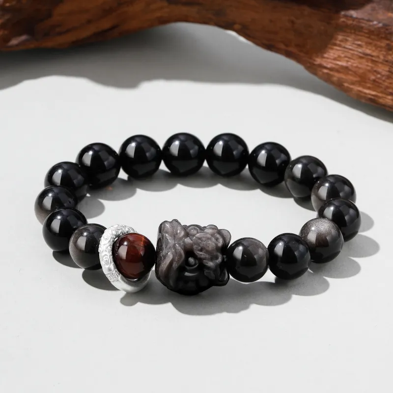 Lao Feng Xiang Natural Obsidian Bracelets Unisex-4