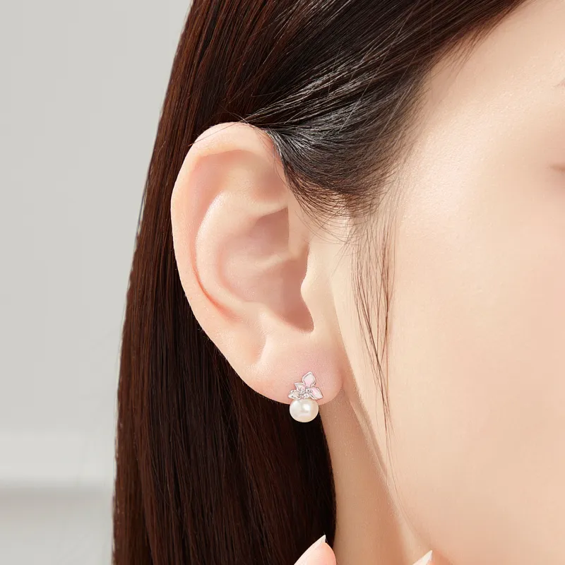 Lao Feng Xiang Pearl Stud Earrings Women's-4