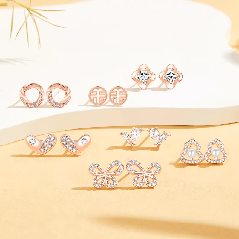 Lao Feng Xiang S925 Silver Stud Earrings Women's-1