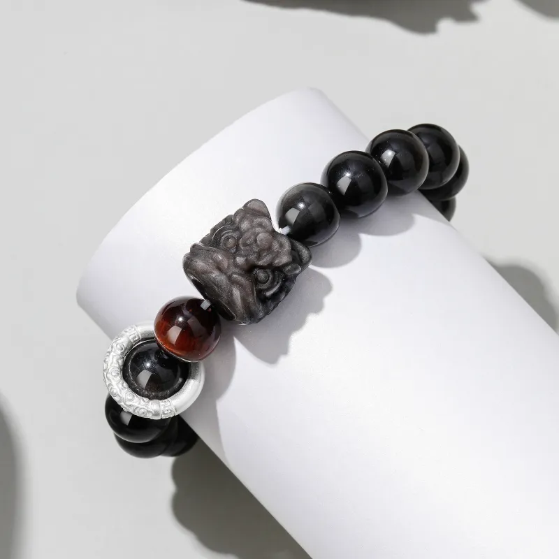 Lao Feng Xiang Natural Obsidian Bracelets Unisex-6
