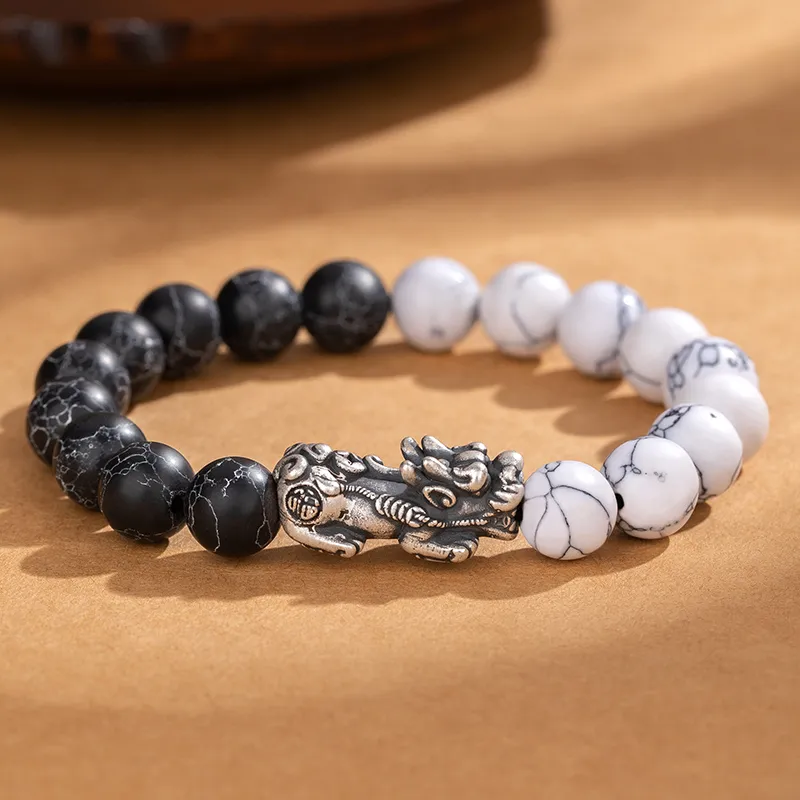 Lao Feng Xiang S999 Fine Silver Sterling Silver Beaded Bracelet Men's-2