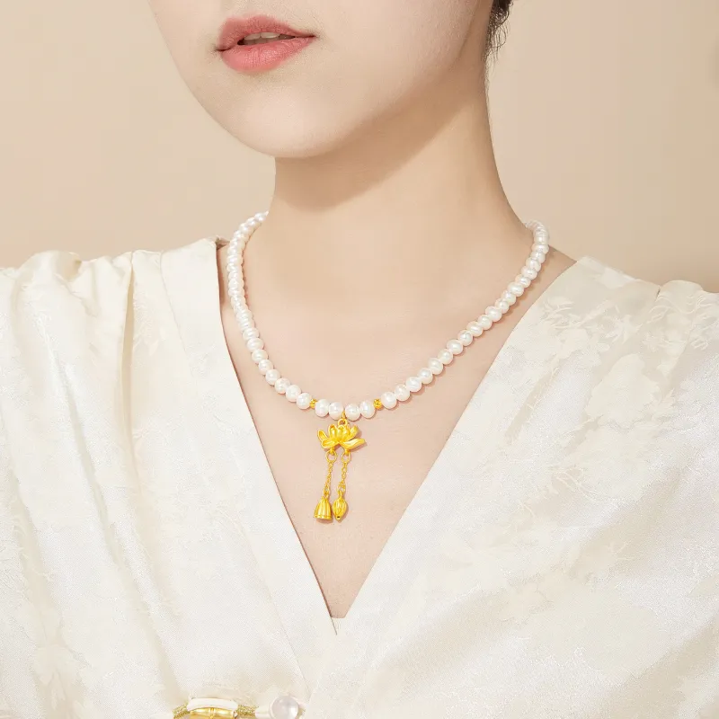 Lao Feng Xiang Pearl Necklaces Women's-4