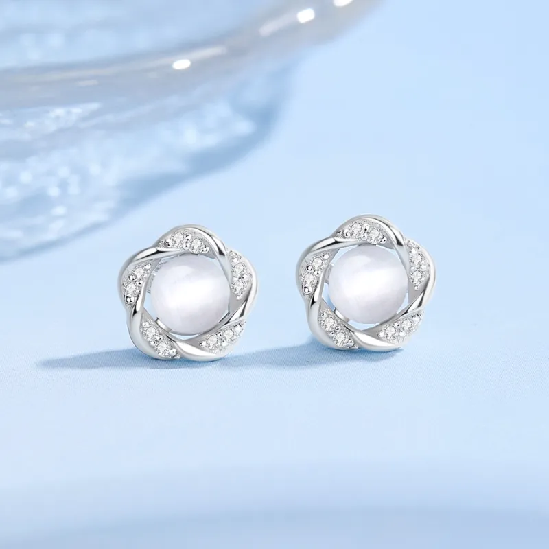 Lao Feng Xiang S999 Silver Sterling Silver Stud Earrings Women's-1