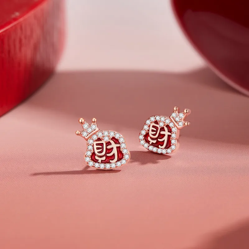 Lao Feng Xiang S999 Fine Silver Stud Earrings Women's-5