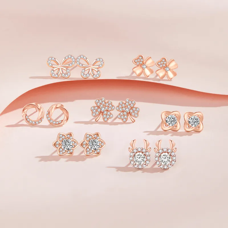 Lao Feng Xiang S925 Silver Stud Earrings Women's-3