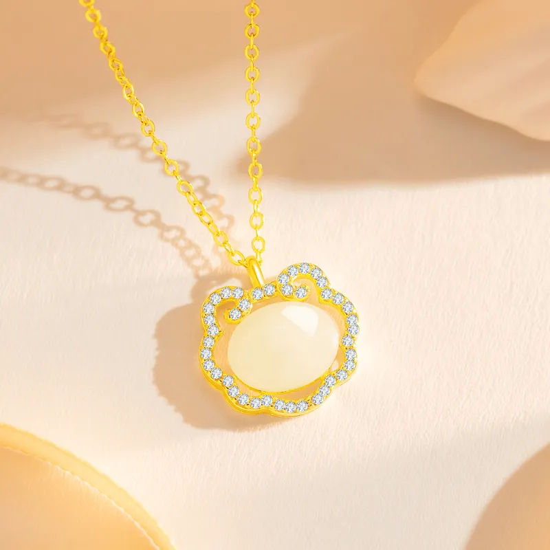 Lao Feng Xiang Necklaces Pale Greenish White Jade Women's-6