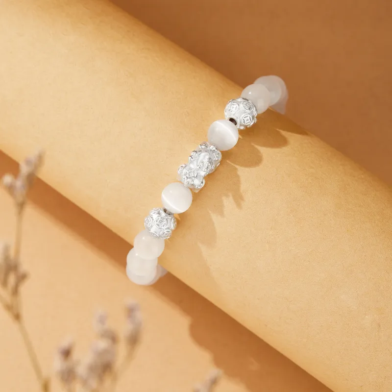 Lao Feng Xiang S999 Fine Silver Sterling Silver Beaded Bracelet Pair Unisex Box-6