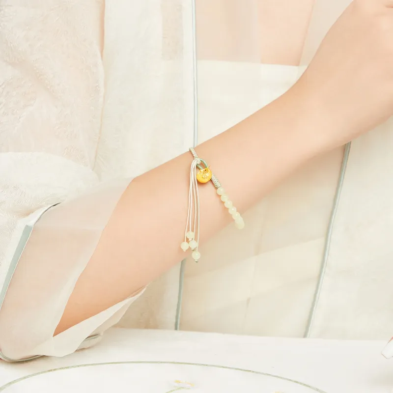 Lao Feng Xiang Hetian Jade Bracelets Pale Greenish White Jade Women's-2