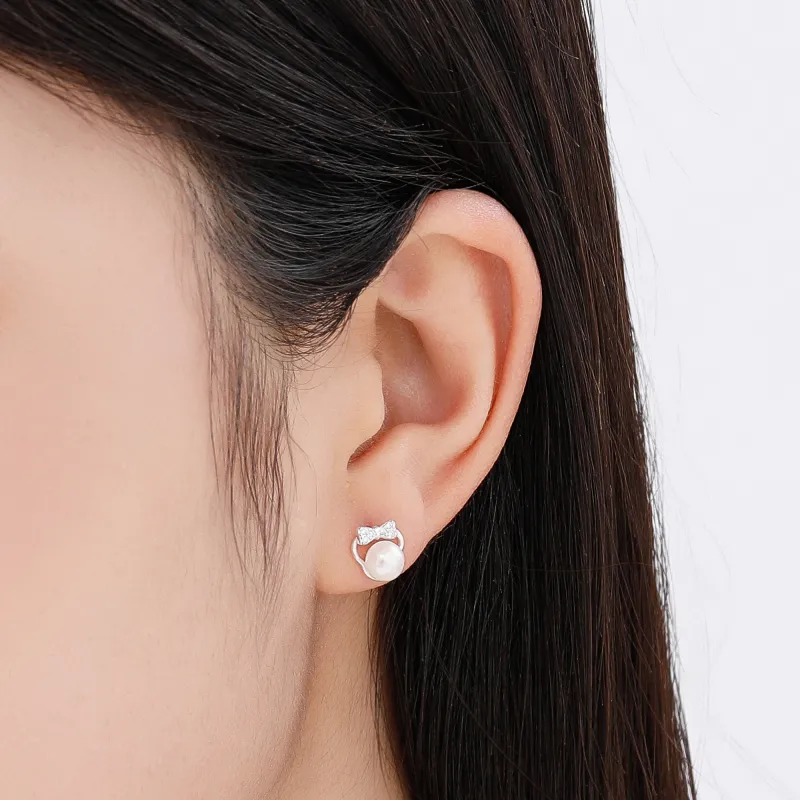 Lao Feng Xiang Pearl Stud Earrings Women's-2