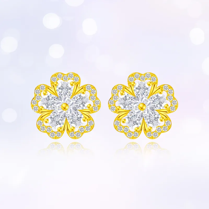 Lao Feng Xiang S925 Silver Stud Earrings Women's-8