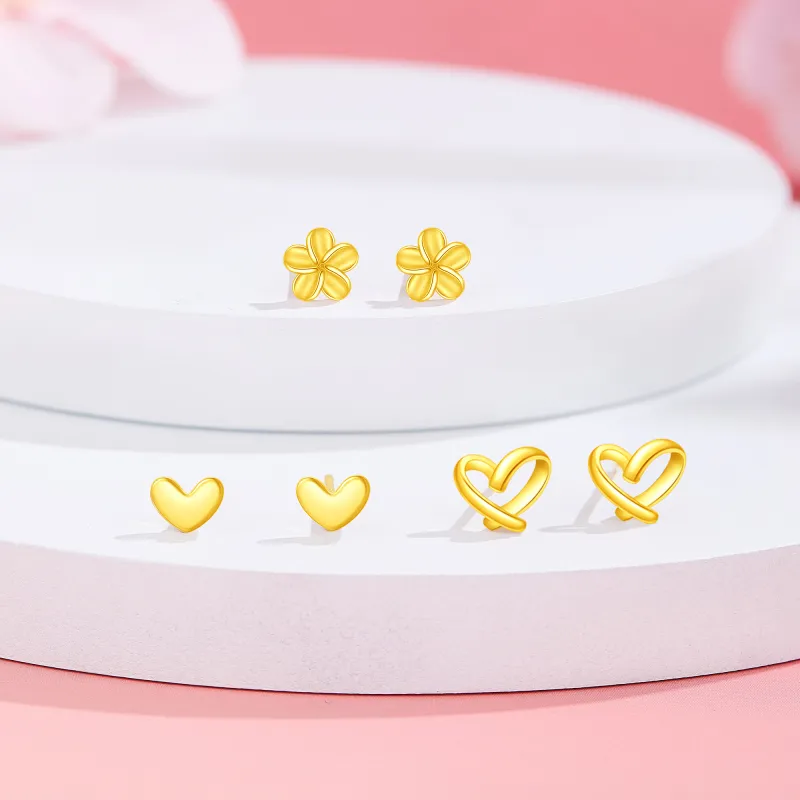 Lao Feng Xiang S999 Fine Silver Stud Earrings Women's-1