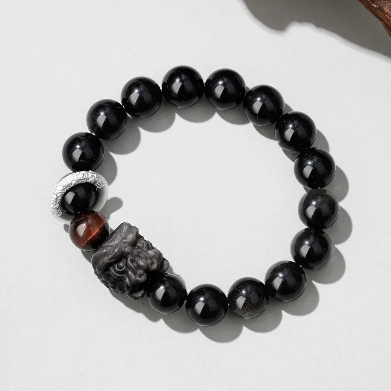 Lao Feng Xiang Natural Obsidian Bracelets Unisex-2