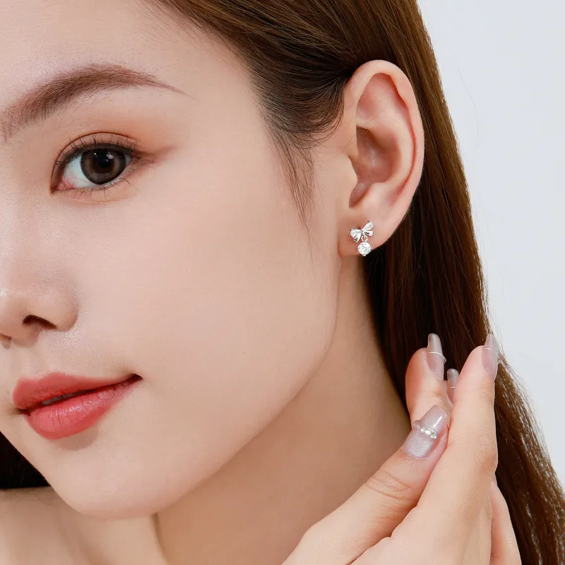 Lao Feng Xiang 999 Fine Silver Stud Earrings Women's-4