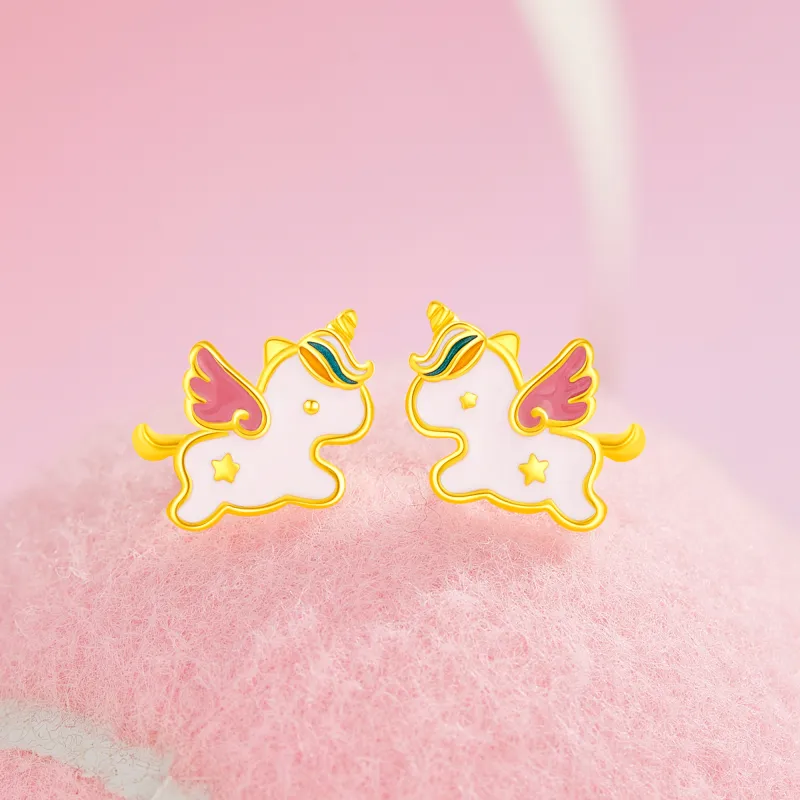 Lao Feng Xiang S925 Silver Stud Earrings Women's-3