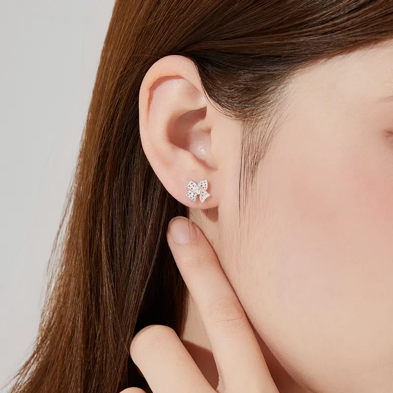 Lao Feng Xiang 925 Sterling Silver Stud Earrings Women's-5