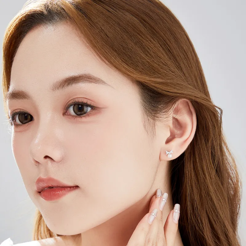 Lao Feng Xiang S925 Silver Stud Earrings Women's-5