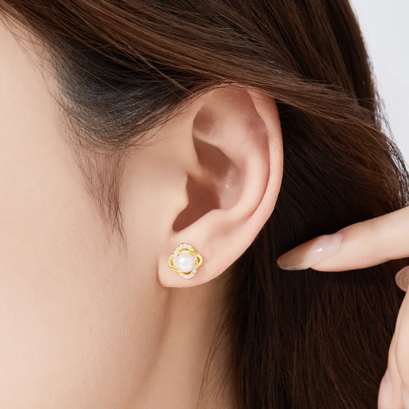 Lao Feng Xiang Pearl Stud Earrings Women's-2