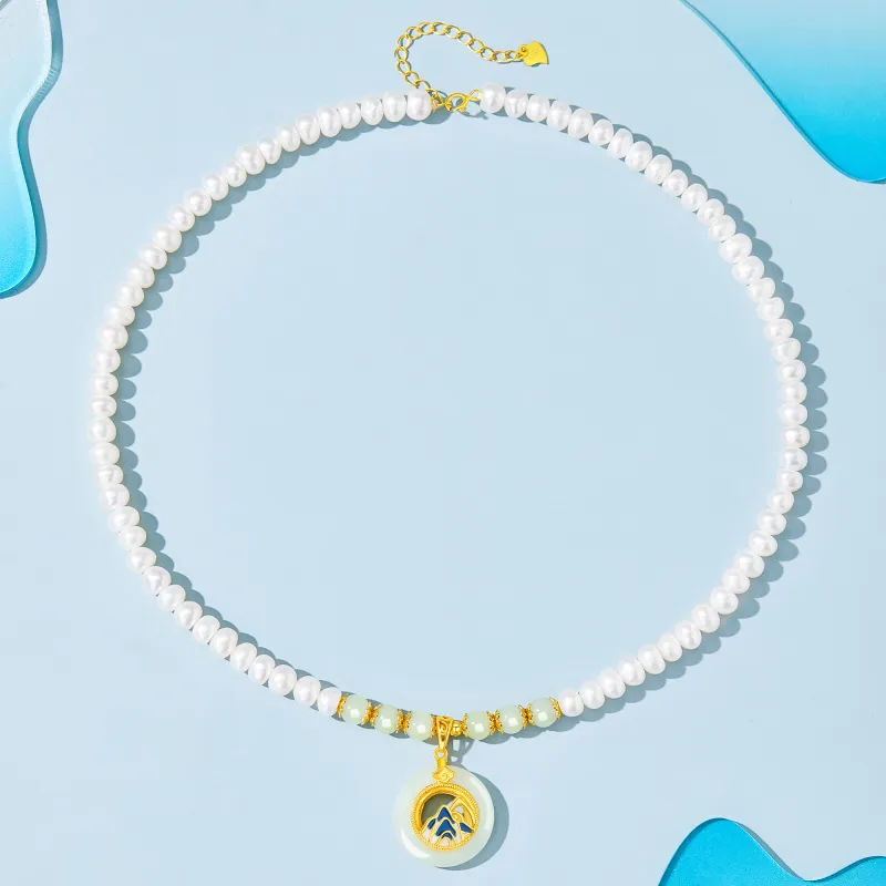 Lao Feng Xiang Hetian Jade Necklaces Pale Greenish White Jade Women's-2